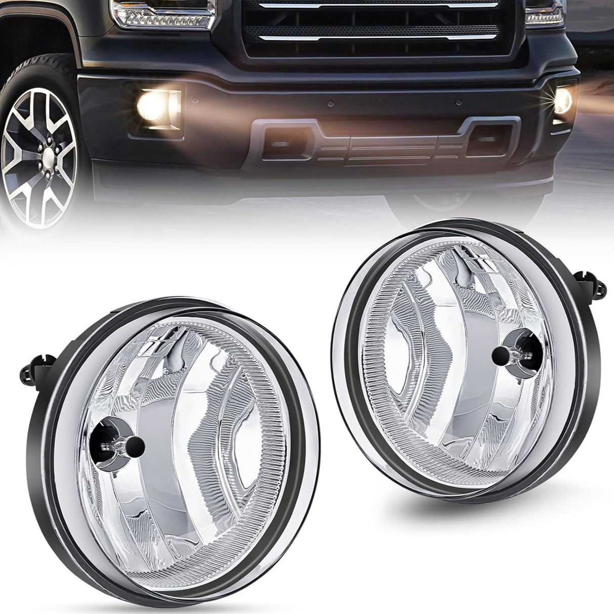 Fog Light Assembly Fog Lights Assembly For 2007 2008 2009 2010 2011 2012 2013 GMC Sierra 1500 2007-2014 Sierra 2500HD 3500HD Clear Lens Fog Lamps Replacement 880 12V 27W Bulbs