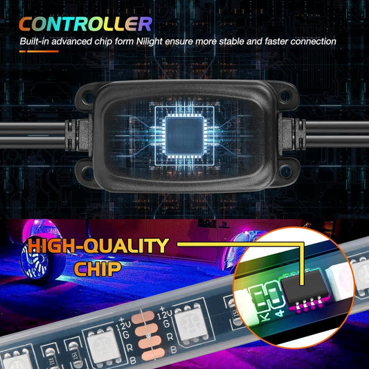 17.5 Inch LED Wheel Ring Lights Single Row RGB APP Remote Control 4Pcs Nilight