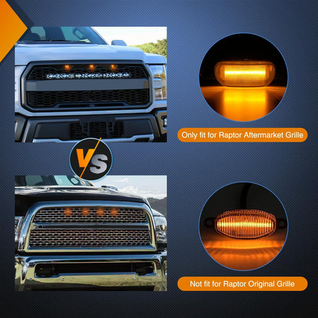 2004-2019 Ford F150 Raptor 2013-2018 Dodge Ram 1500 4LED Amber Front Grille Marker Lights Nilight