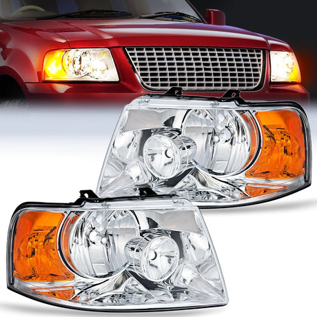 2003-2006 Ford Expedition Headlight Assembly Chrome Housing Amber Reflector Clear Lens Nilight