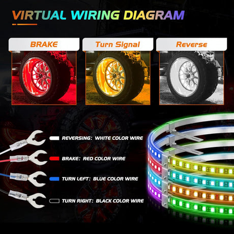 15.5 Inch LED Wheel Ring Lights Single Row RGB APP Remote Control 4Pcs Nilight