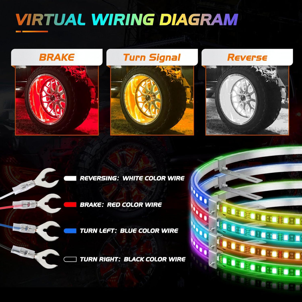 17.5 Inch LED Wheel Ring Lights Single Row RGB APP Remote Control 4Pcs Nilight