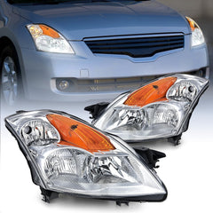 2007-2009 Nissan Altima Sedan 4Door Headlight Assembly Chrome Housing Amber Reflector Clear Lens