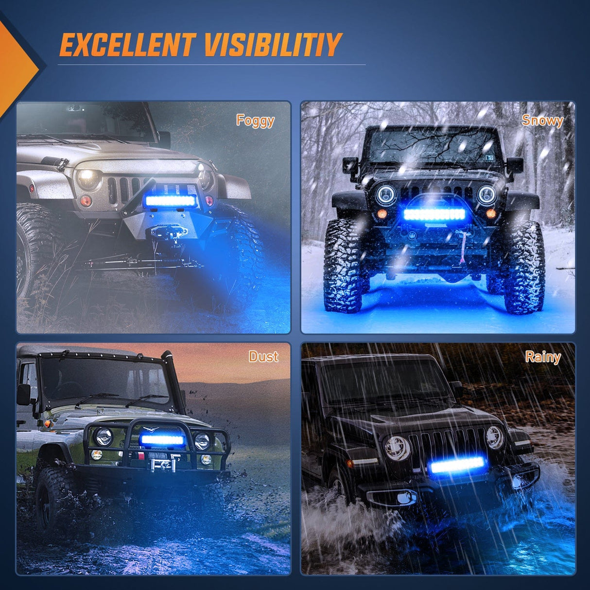 72W 12Inch Spot Flood Combo Led Light Bar- Blue Beam Nilight