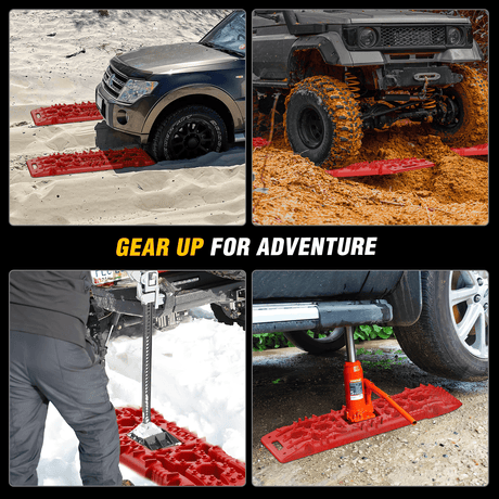 Off-Road Recovery Traction Boards For 4WD 4X4 with Jack Lift & Carry Bag (Red) 