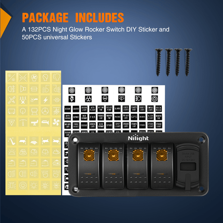 4 Gang Switch Panel With QC3.0 & PD Charger And Voltmerter with Orange Backlit Nilight