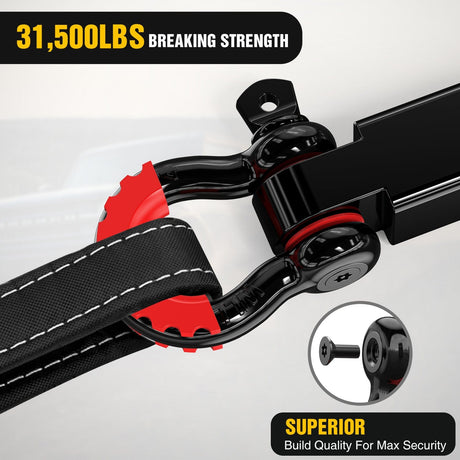 3 x 30Inch Recovery Tow Strap with Anti-Theft D-Ring Shackles Nilight