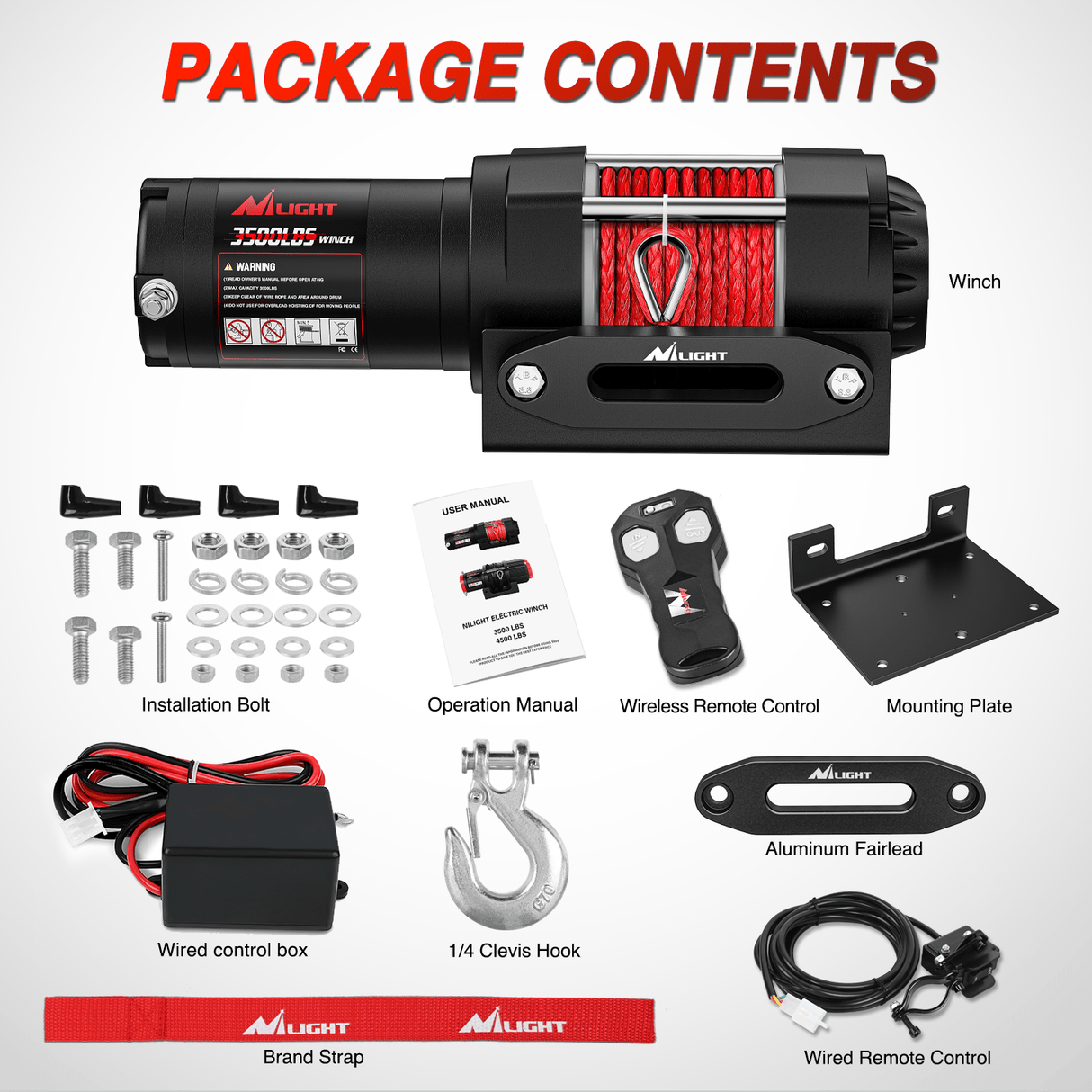 3500 lb ATV/UTV Electric Winch Kit With Synthetic Winch Rope Nilight