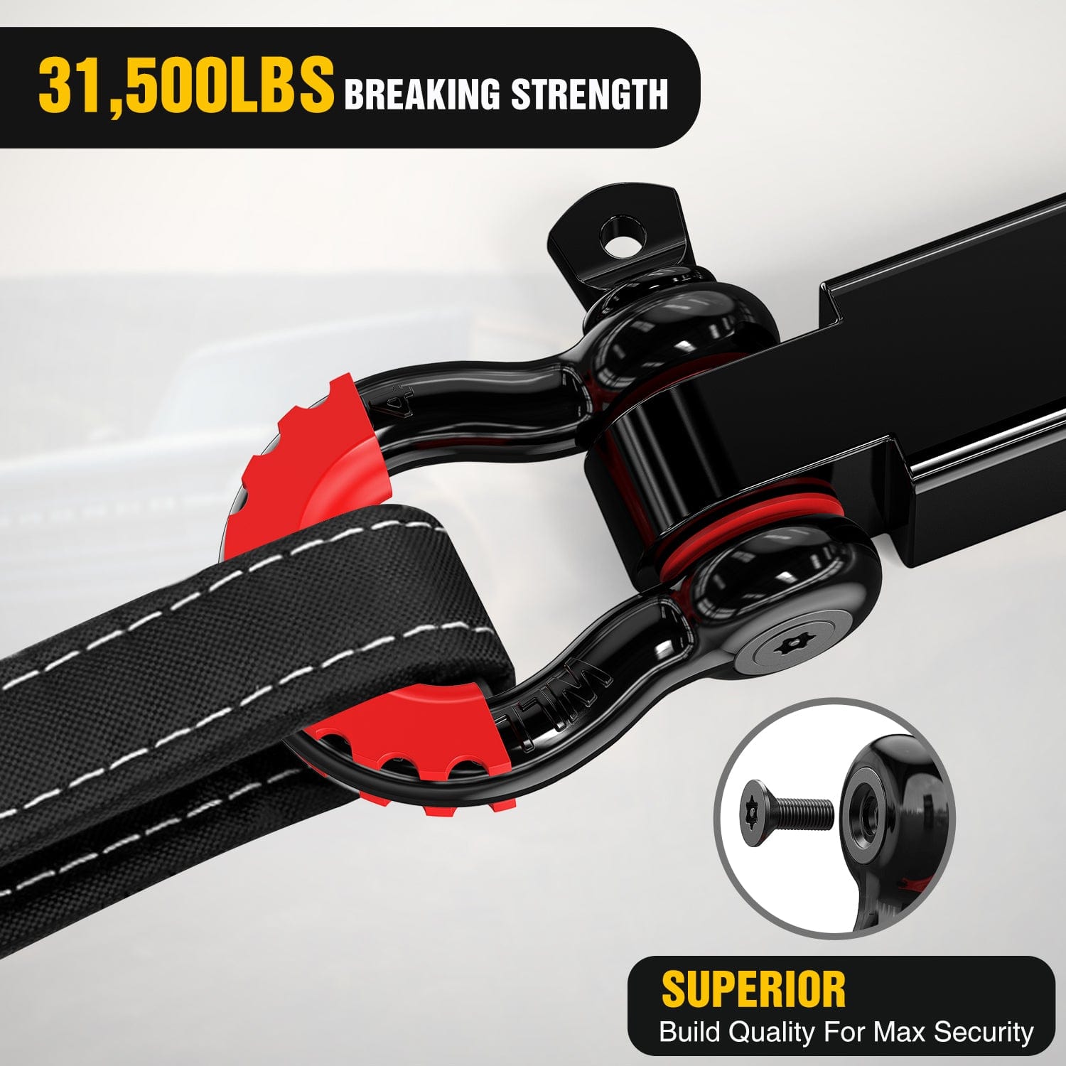 3 x 20 Inch Recovery Tow Strap Kit with 2Inch Hitch Receiver and 3/4Inch Anti-Theft D-Ring Shackles Nilight