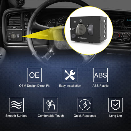 Headlight Dimmer Switch with Yellowish LED Light Compatible with 1995-1999 Chevy Silverado 1500 Tahoe Astro 1995-1999 GMC Yukon 1999-2000 Cadillac Escalade Nilight