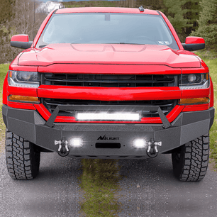 Front Bumper for 2016-2018 Chevy Silverado 1500 Pickup Trucks Textured Black Solid Steel Off-road with 120W Light Bar 18w Pods Nilight