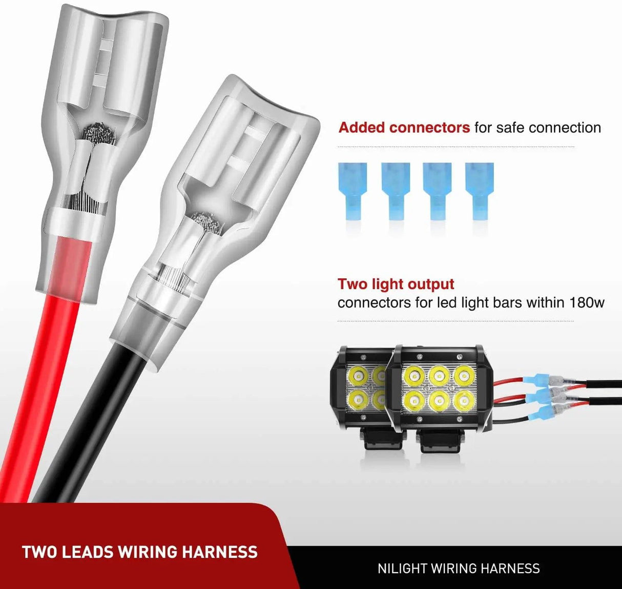 Wiring Harness Kit 16AWG Wire Harness Kit 2 Leads W/ 12V 7/8inch Motorcycle Handlebar Switch | 3 Fuses | 4 Spade Connectors