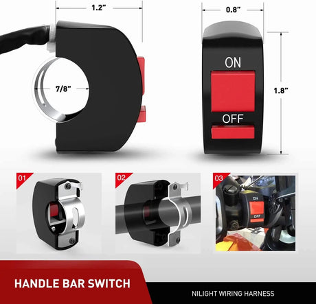 Wiring Harness Kit 16AWG Wire Harness Kit 2 Leads W/ 12V 7/8inch Motorcycle Handlebar Switch | 3 Fuses | 4 Spade Connectors