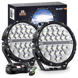 9 Inch 140W 15560LM Round Spot Flood Built-in EMC DRL LED Work Lights (Pair) | 12AWG DT Wire Nilight