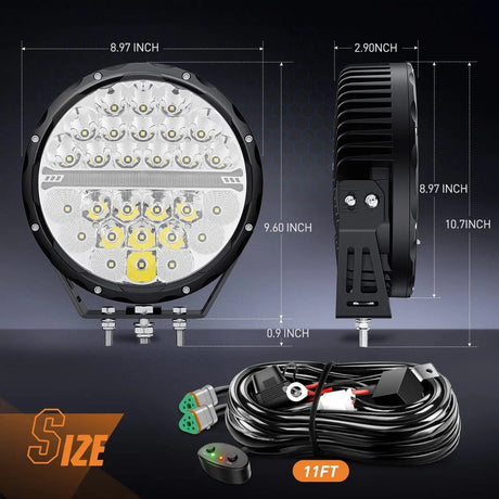 9 Inch 140W 15560LM Round Spot Flood Built-in EMC DRL LED Work Lights (Pair) | 12AWG DT Wire Nilight