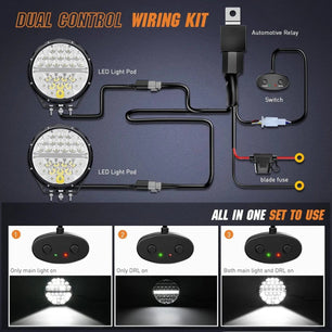 9 Inch 140W 15560LM Round Spot Flood Built-in EMC DRL LED Work Lights (Pair) | 12AWG DT Wire Nilight