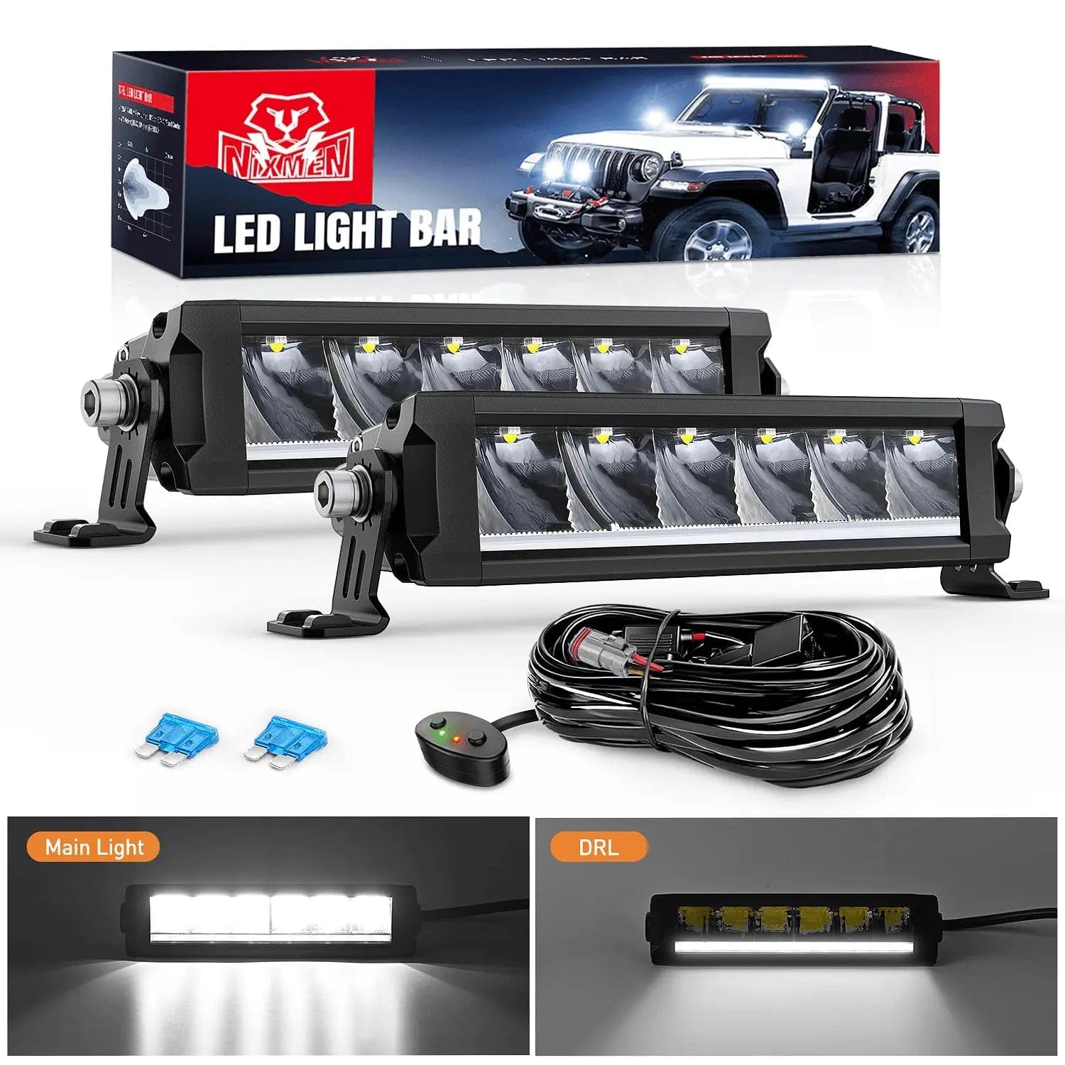 9 Inch 30W 3365LM Slim Spot Built-in EMC DRL LED Light Bars (Pair) | 16AWG DT Wire Nilight