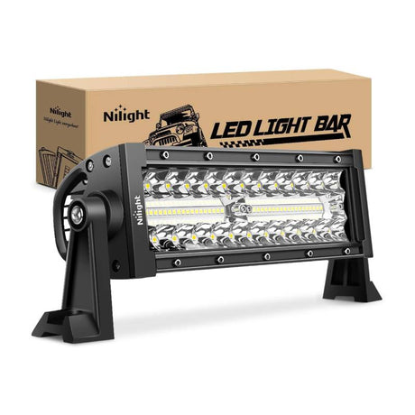 9.5 Inch 192W Triple Row 64LEDs Spot Flood LED Light Bar Nilight