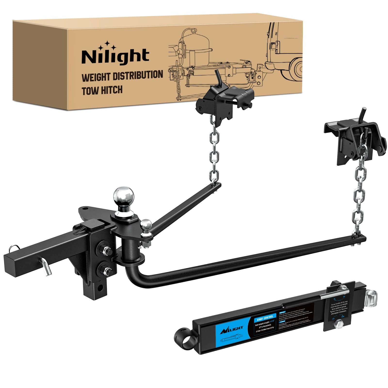 Nilight 1000 lbs Round Bar Weight Distributing Hitches Kit