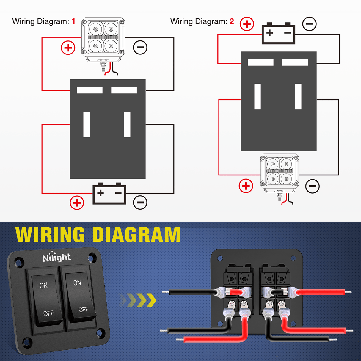 2 Gang ON-Off Switch Panel 12V 20A  4 PIN DPST Toggle Switch Nilight