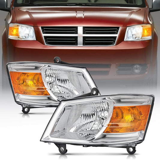 2008-2010 Dodge Grand Caravan Headlight Assembly Chrome Case Amber Reflector