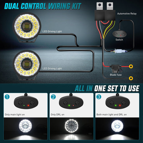 7Inch 100W Round Offroad Light Hyper Spot Beam Work Light (Pair) | 14 AWG DT Connector Wiring Harness Kit Nilight