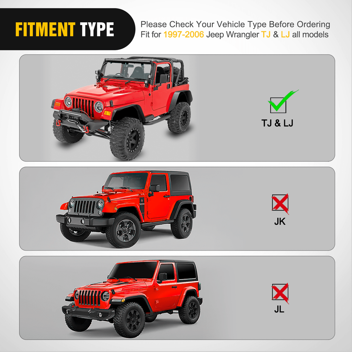 Off-Road Fender Flares Kit Compatible with 1997-2006 Wrangler TJ & LJ Nilight