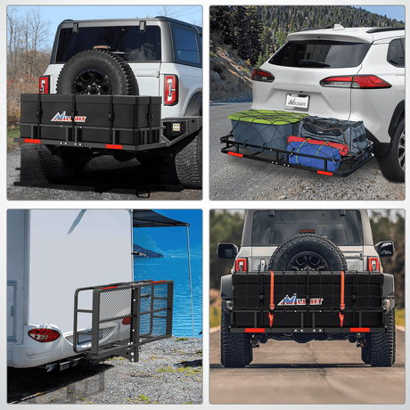 60 x 24 x 7.87 Inch Hitch Cargo Carrier Fits 2-Inch Receiver With Waterproof Cargo Bag Cargo Net Ratchet Straps Nilight