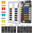 fuse 12 Way Blade Fuse Block 12 Circuits with Negative Bus Fuse Box Holder & LED Indicator ATO/ATC Fuse Panel Waterproof Cover