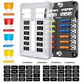 fuse 12 Way Blade Fuse Block 12 Circuits with Negative Bus Fuse Box Holder & LED Indicator ATO/ATC Fuse Panel Waterproof Cover