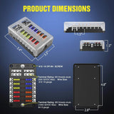 fuse 12 Way Blade Fuse Block 12 Circuits with Negative Bus Fuse Box Holder & LED Indicator ATO/ATC Fuse Panel Waterproof Cover