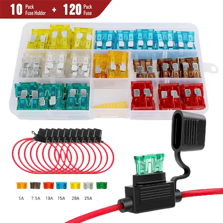 Accessories 120Pcs Standard Blade Fuse Set With 10Pack 14AWG ATC/ATO Inline Fuse Holder