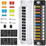 12 Way Fuse Block with Negative Bus 12V Blade Fuse Holder ATC/ATO Standard Fuse Box Label Stickers Waterproof Cover Fuse Panel Nilight