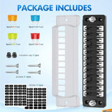 12 Way Fuse Block with Negative Bus 12V Blade Fuse Holder ATC/ATO Standard Fuse Box Label Stickers Waterproof Cover Fuse Panel Nilight