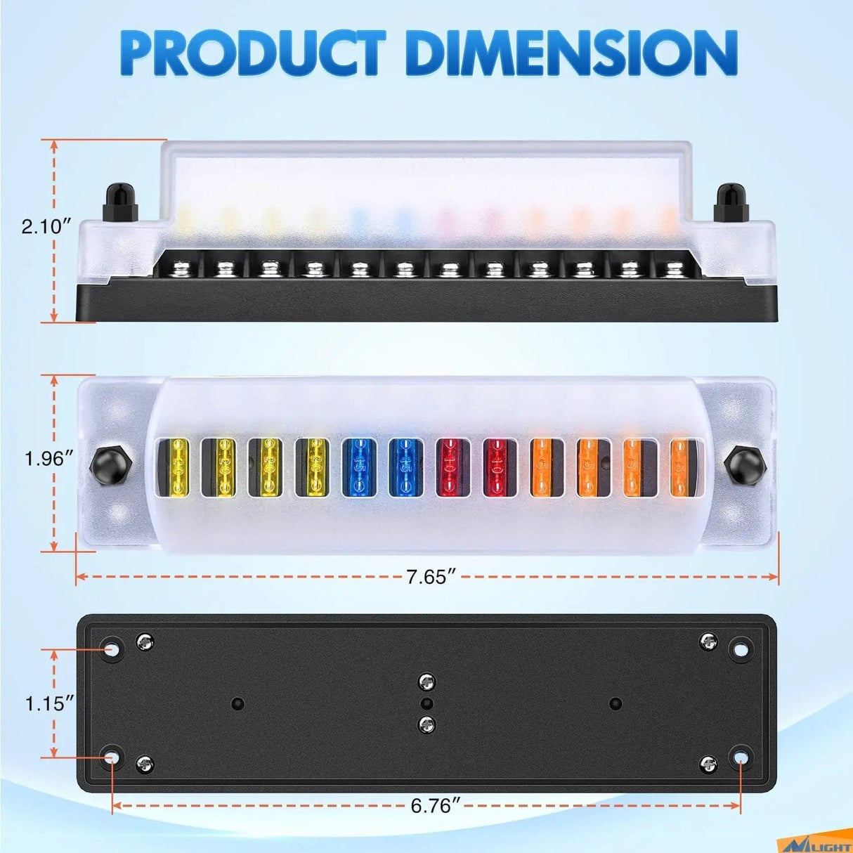 12 Way Fuse Block with Negative Bus 12V Blade Fuse Holder ATC/ATO Standard Fuse Box Label Stickers Waterproof Cover Fuse Panel Nilight