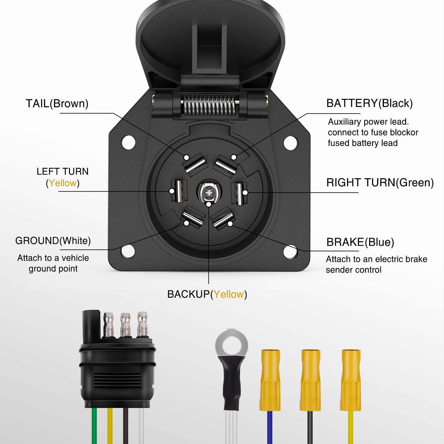 4 Way Flat to 7 Way RV Trailer Blade Adapter Plug Nilight