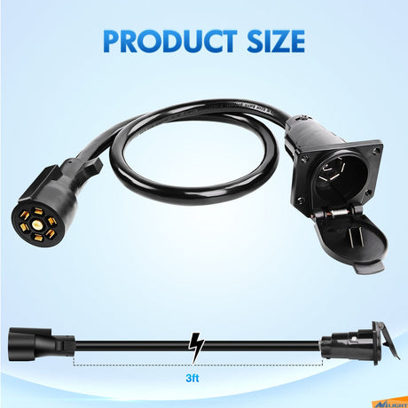 3FT 7-Way Trailer Plug Socket Extension Cable Nilight