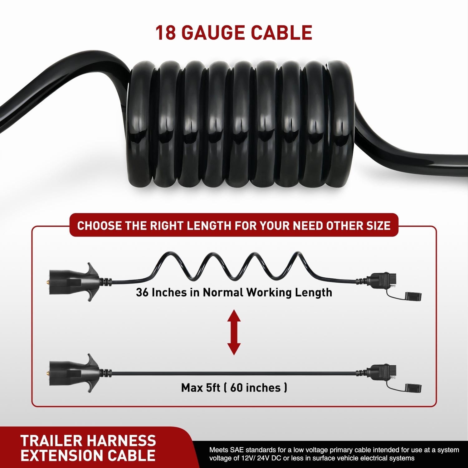 5ft 7 Way to 4 Way Coiled Trailer Extension Wiring Harness Nilight