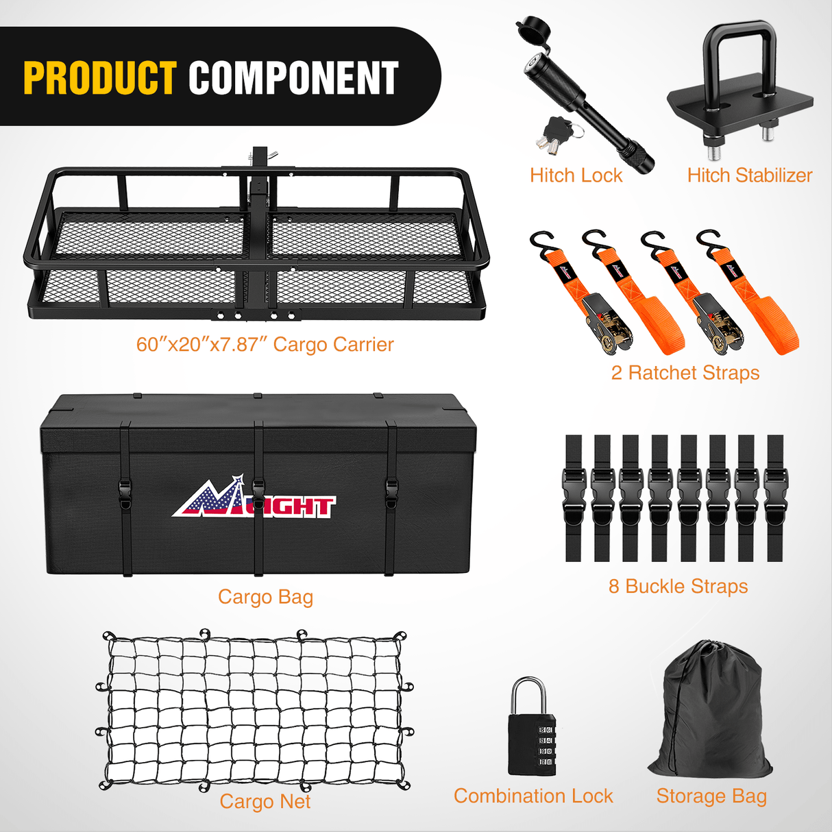 60 x 20x 7.87 Inch Hitch Cargo Carrier Set Fits 2-Inch Hitch Receiver with Lock Hitch Nilight