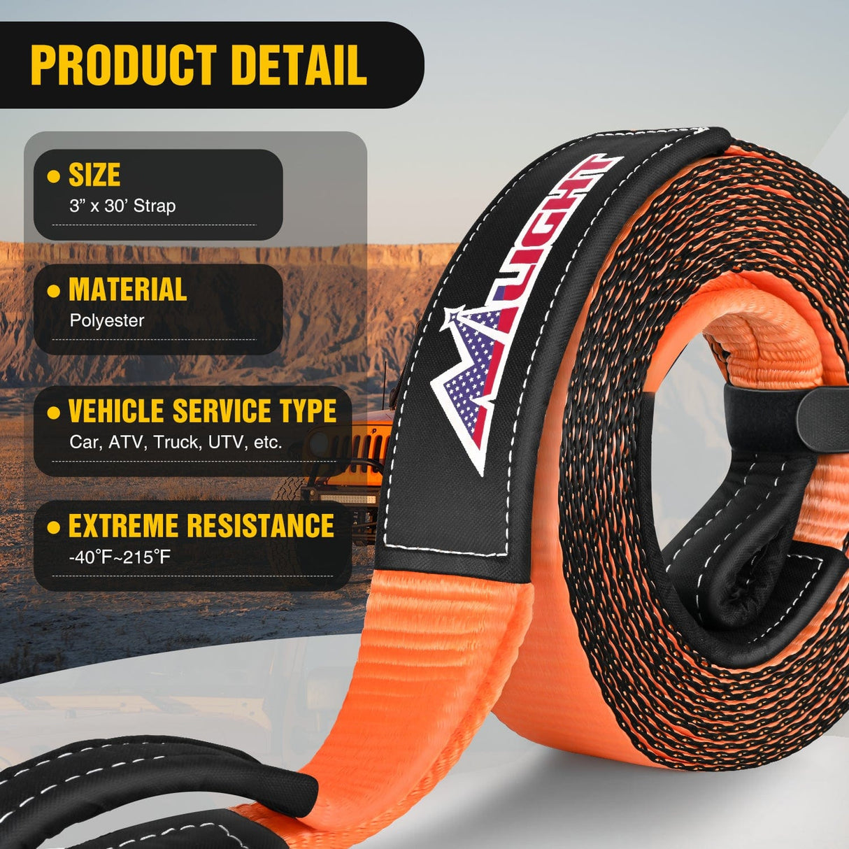 3 x 30Inch Recovery Tow Strap Rope 33000LBS Nilight