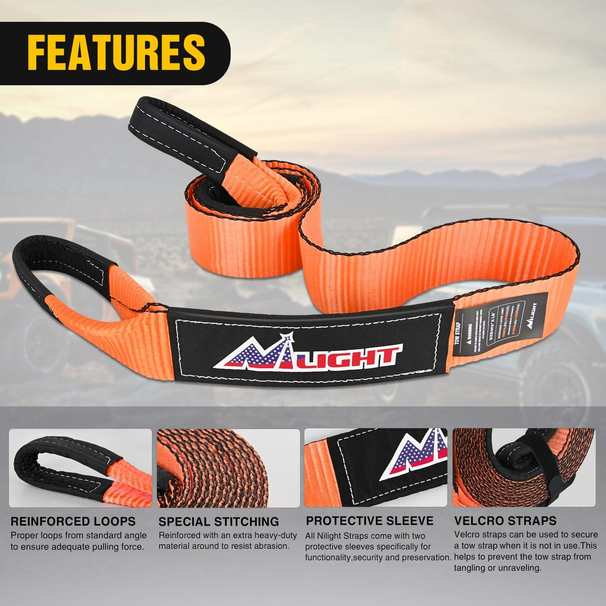 3" x 8' Tree Saver Tow Strap Heavy-Duty Axle Strap Set Nilight