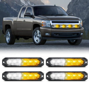 6LED Amber White Surface Mount Flashing Emergency Strobe lights 4 PCS Nilight