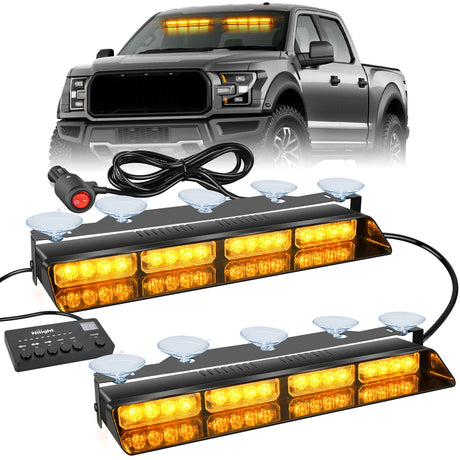 32LED Amber Emergency Dash Strobe Lights with Controller Suction Cups Nilight