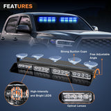 32LED Blue Emergency Dash Strobe Lights with Controller Suction Cups Nilight