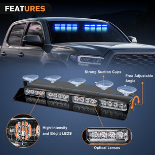 32LED Blue Emergency Dash Strobe Lights with Controller Suction Cups Nilight