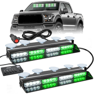 32LED Green White Emergency Dash Strobe Lights with Controller Suction Cups Nilight