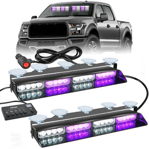 32LED Purple White Emergency Dash Strobe Lights with Controller Suction Cups Nilight