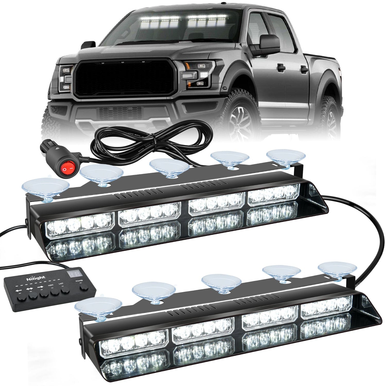 32LED White Emergency Dash Strobe Lights with Controller Suction Cups