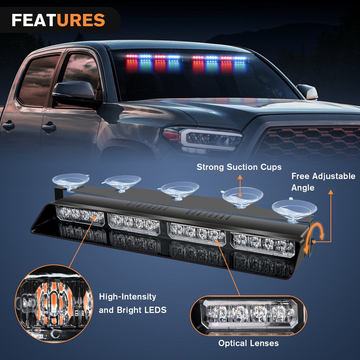 32LED Red Blue Emergency Dash Strobe Lights for Trucks & Construction Vehicles Nilight