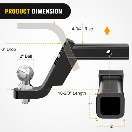 Trailer Hitch Ball Mount with 2 Inch Trailer Ball Nilight